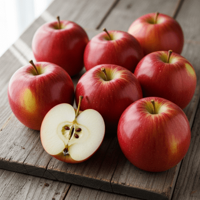 A simple arrangement showing several whole and one cut-open Liberty, displayed on a wooden surface