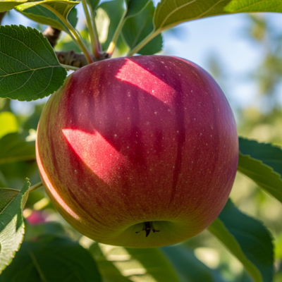 A naturalistic photograph of a Liberty, hanging on its tree branch with leaves visible