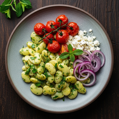 Image of cooked Lima Bean (beans) presented as part of a traditional dish or cuisine, plated attractively and photographed from above
