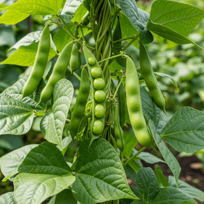 An image of Lima Bean, belonging to the taxonomy beans, displayed in its natural environment—such as growing on a plant or vine, surrounded by leaves and soil