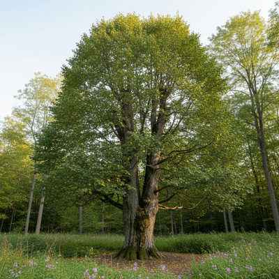 A realistic depiction of a mature Linden (trees) in its typical natural environment