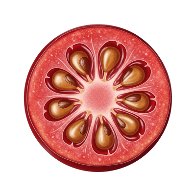 A cross-sectional view of a sliced Lingonberry, part of the taxonomy berries