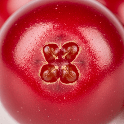 A detailed macro close-up of the surface texture of a fresh Lingonberry