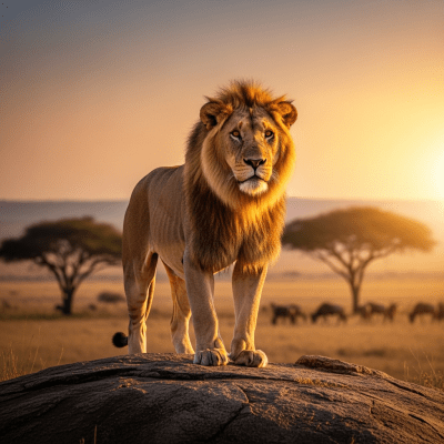 Photorealistic image of a Lion (felines) in its natural habitat