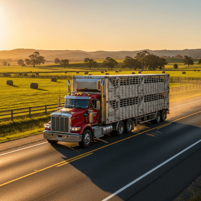 Photorealistic image of a Livestock Truck (trucks) in its typical working environment