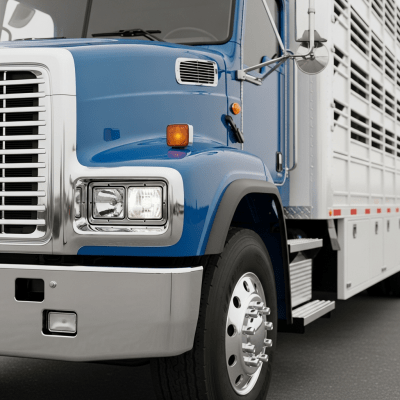 Close-up photograph focusing on distinctive details of a Livestock Truck from the trucks taxonomy