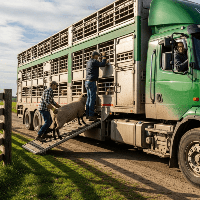 Image of a Livestock Truck (trucks) being used by people in a real-world scenario