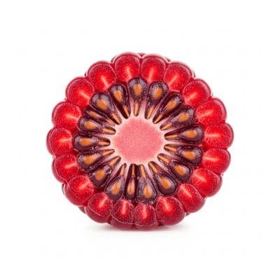 A cross-sectional view of a sliced Loganberry, part of the taxonomy berries