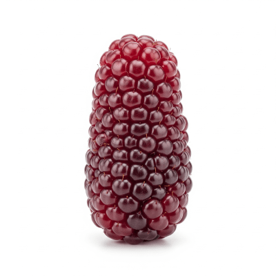 High quality studio photograph of a single Loganberry, classified under the taxonomy berries
