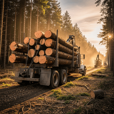 Photorealistic image of a Logging Tractor (trucks) in its typical working environment