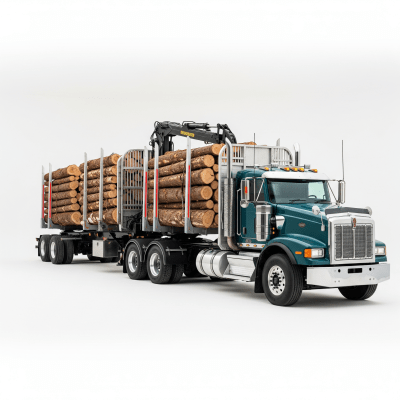 High quality studio photograph of a single Logging Trailer Truck from the trucks taxonomy
