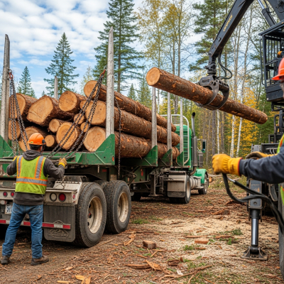 Image of a Logging Truck (trucks) being used by people in a real-world scenario