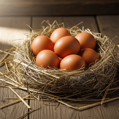 Image depicting eggs laid by a Lohmann Brown, contextualized within the chicken taxonomy