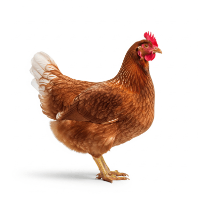 High quality studio photograph of a single Lohmann Brown from the chicken taxonomy