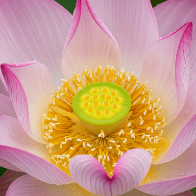 Detailed macro image of a Lotus (flowers), focusing on the intricate structure of petals, stamens, and pistil