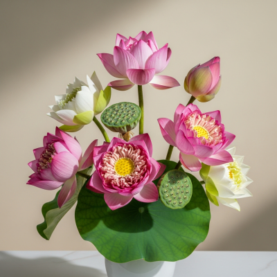 Image of a Lotus (flowers) arranged in a traditional bouquet or floral arrangement