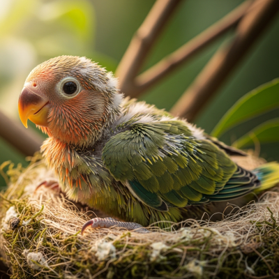 Image of a juvenile or chick stage of the Lovebird, within the taxonomy birds