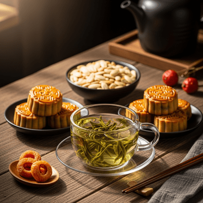 Still life image of a prepared cup of Lu'an Guapian
