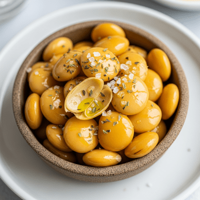 Image of cooked or prepared Lupin (legumes) as it appears in a traditional dish or common culinary usage, presented on a clean plate with minimal garnish