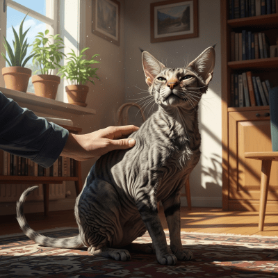 Image of a Lykoi interacting with humans or participating in cultural activities