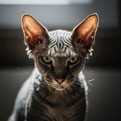 Editorial-style portrait of a Lykoi from the taxonomy cats.