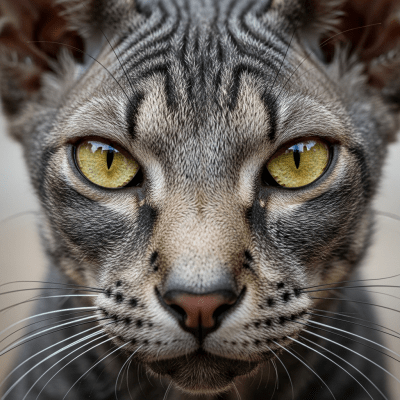 Close-up macro photograph of the face of a Lykoi