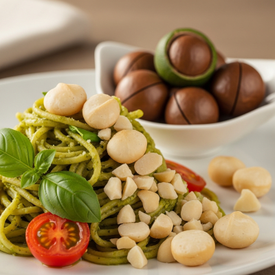 Photograph of a Macadamia nut (nuts) as used in cuisine, such as in a dish or as an ingredient