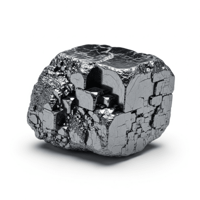 High resolution studio photograph of a single specimen of Magnetite