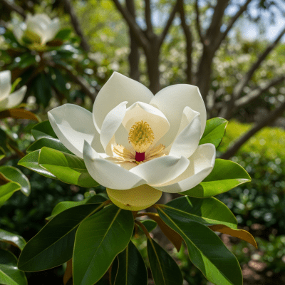 Photograph of a Magnolia (flowers) in its natural environment