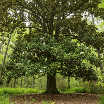 A realistic depiction of a mature Magnolia (trees) in its typical natural environment