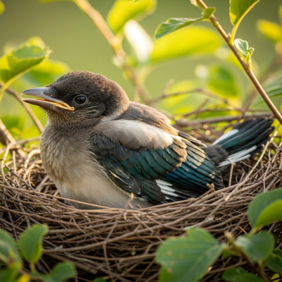 Image of a juvenile or chick stage of the Magpie, within the taxonomy birds