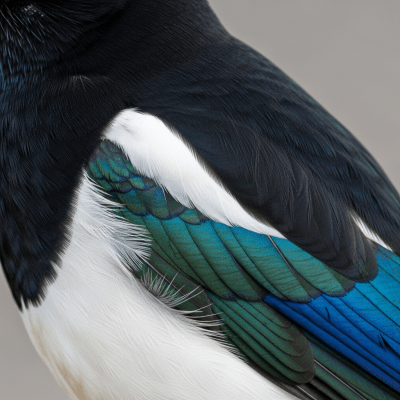 Close-up macro photograph of the feathers or distinctive markings of a Magpie