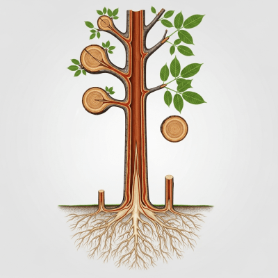 Detailed botanical illustration of the internal structure of a Mahogany
