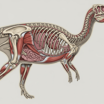 Detailed anatomical cross-section illustration of a Maiasaura