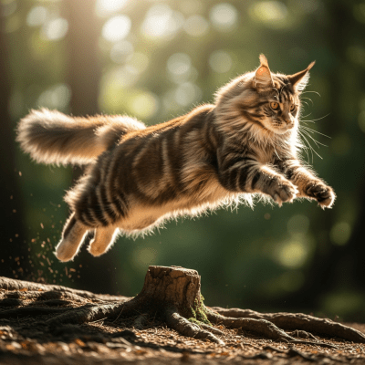 Action shot of a Maine Coon
