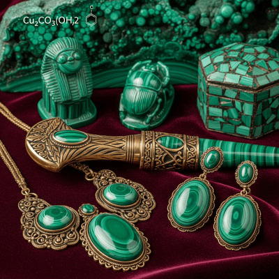 Depiction of Malachite, as it is used or valued in human culture