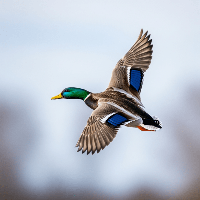 Action shot of a Mallard (birds) in flight