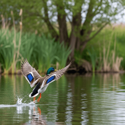 Photorealistic image of a Mallard (birds) in its typical natural environment