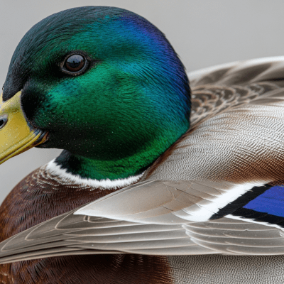 Close-up macro photograph of the feathers or distinctive markings of a Mallard