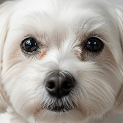 Close-up photograph of the face of a Maltese