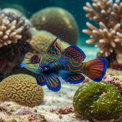 Underwater scene featuring a single Mandarinfish
