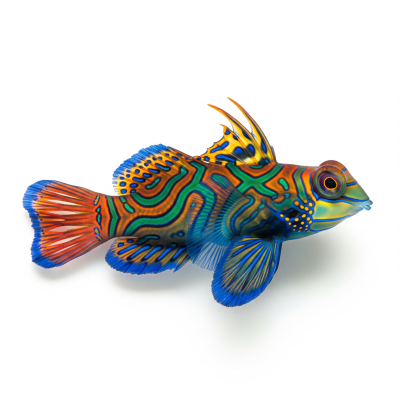 High-resolution studio photograph of a single Mandarinfish, belonging to the taxonomy fish