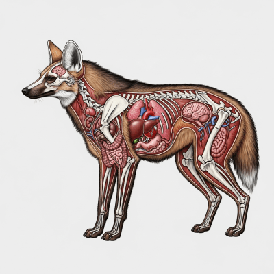 Detailed anatomical illustration of a Maned Wolf