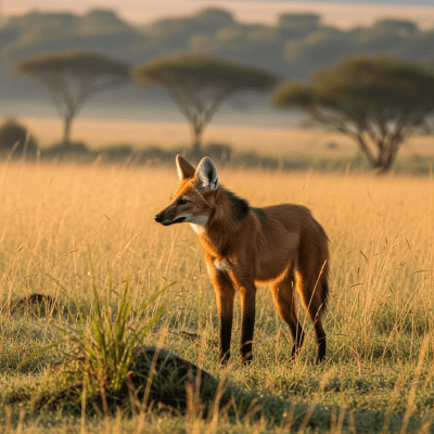Photograph of a Maned Wolf, part of the taxonomy canines, in its typical natural environment