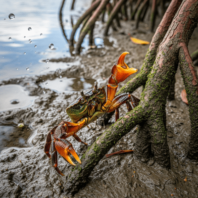 Naturalistic image of a Mangrove Crab, belonging to the taxonomy crabs, in its typical habitat such as a shoreline, rocky tide pool, or mangrove