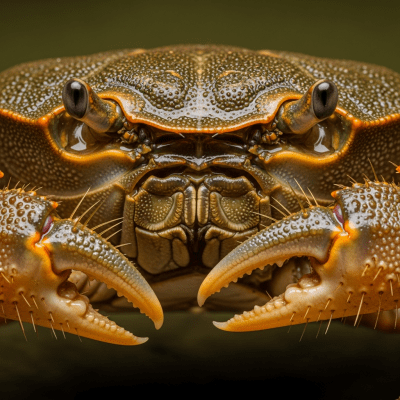 Close-up macro photograph of the shell texture and claws of a single Mangrove Crab