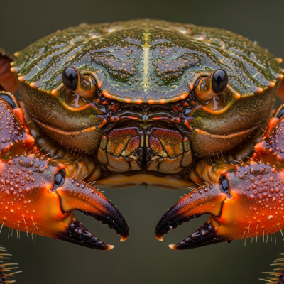 Close-up macro photograph of the shell texture and claws of a single Mangrove Tree Crab