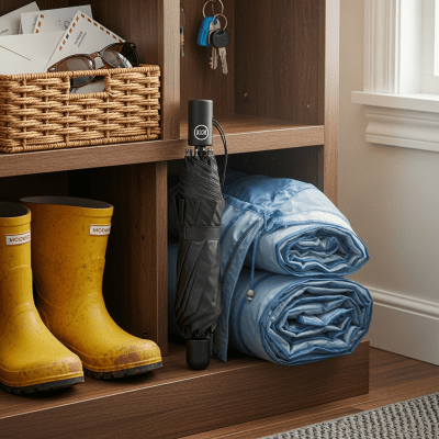 Image of a Manual Folding Umbrella displayed alongside typical items it is paired with (e