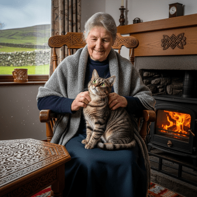 Image of a Manx interacting with humans or participating in cultural activities