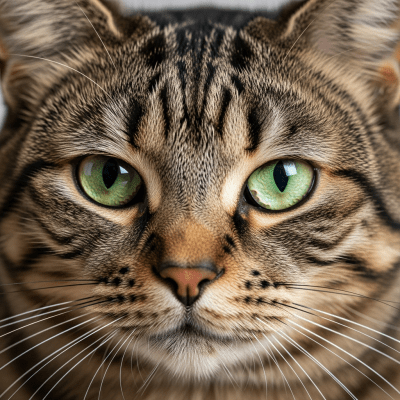 Close-up macro photograph of the face of a Manx